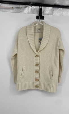 L.L. Cardigã suéter feminino Bean creme lã cordeiro manga longa bolsos tamanho P - Imagem 1 de 4