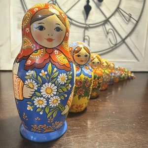 11-teilige bunte Blumen Matroschka verschachtelte Puppe - signiert - Bild 1 von 24