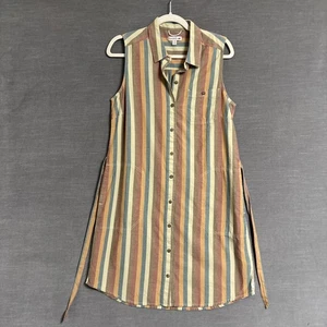 Toad Co Shirt Dress M Brown Green Stripe Funday Tie Sleeveless Button Organic - Picture 1 of 11