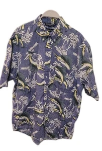 VTG Nautica Short Sleeve Cotton Marlin Swordfish AOP Hawaiian Button Shirt L/XL - Picture 1 of 10