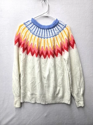 French Connection Ivory Fair Isle 毛衣 尺寸 M 彩虹,舒适,弹力,职业 — 第 1/2 张图片