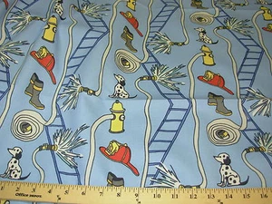 10 YDS~BLOOMCRAFT~DOG ANIMAL CHILDRENS FIRESTATION~COTTON UPHOLSTERY FABRIC - Picture 1 of 3
