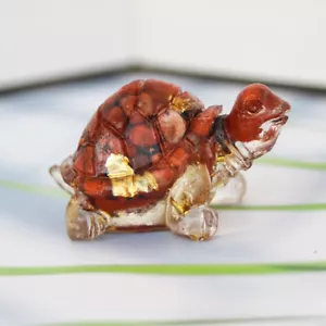 Natural Red Jasper Quartz Crystal Gravel Longevity Tortoise Resin Animal Statue - Picture 1 of 19