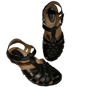 6 1/2M Earth Origins Teagan Women Slingback Fisherman Sandals Black Ankle Strap - Picture 1 of 12