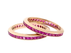 14k Rose Gold *Fine Quality & Genuine* Channel Set Ruby Stackable Eternity Band - Picture 1 of 8