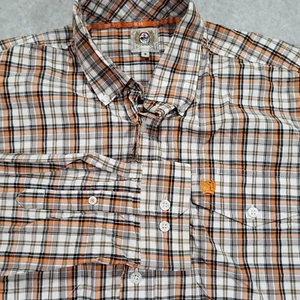 Cinch Mens Small Orange Plaid Long Sleeve Button Shirt Embroidered Logo Pocket - Picture 1 of 11