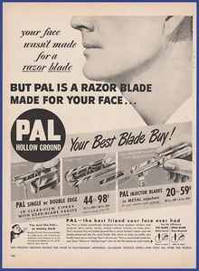 Vintage 1951 PAL Hollow Ground Razor Blades Shaving Ephemera Print Ad 50's - Picture 1 of 1