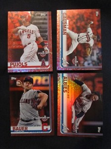 2019 Topps Opening Day Red Foil (4 Cards) Pujols Albies Bauer Gausman