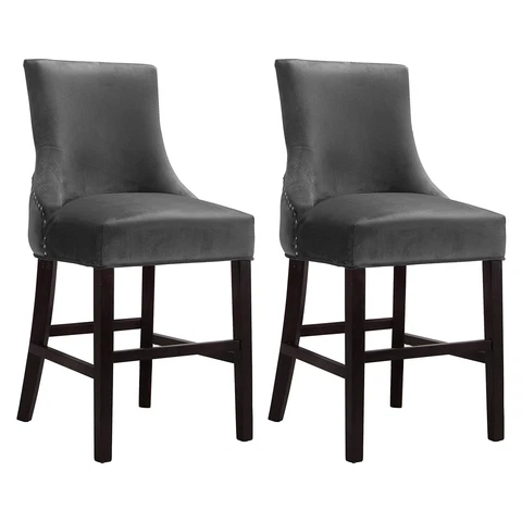 Meridian Furniture Hannah Collection Soft Velvet Counter Stools, Set of 2, Gray Cover