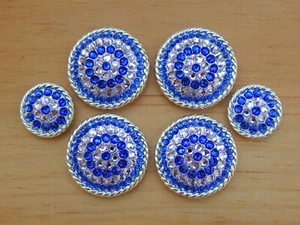 Shiny Silver Round Rope Edge Saddle Concho Set Violet and Majestic Blue - Picture 1 of 3