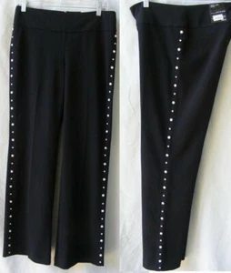 Embellished Faux Pearl Pants 6 Studded Grosgrain Ribbon Beaded Slacks NEW $99 6P - Picture 1 of 10