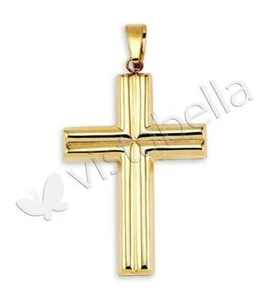 10k Bonded Gold Reversible New Religious Cross Pendant-sg42 - Picture 1 of 2