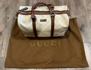Gucci Ivory White Supreme GG Joy Boston Brown Leather Medium Speedy Excellent