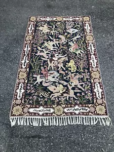 3'1" X 5' CACHEMIRA ESTILO PERSA ESCENA DE CAZA PICTÓRICA CREWEL TAPEESTRY ALFOMBRA - Imagen 1 de 11