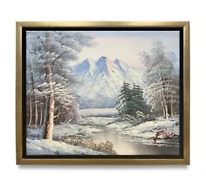 NY Art-Original Oil Painting of Bob Ross style Winter View On Canvas 8x10 Framed - Picture 1 of 6