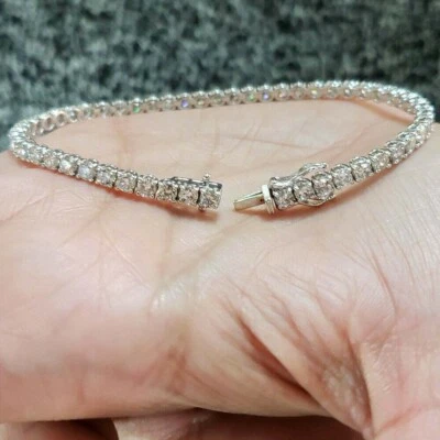 6 CT Round Cut Certified Moissanite Womens Tennis Bracelet 14k White Gold Plated - Image 1 of 4