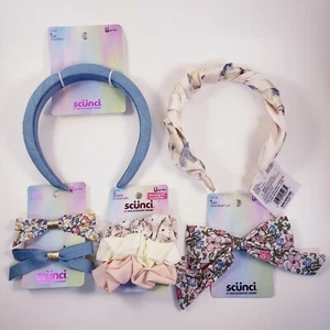 8 Piece Scunci Lot: Headbands, Clips & Scrunchies: Pastel, Blue & Flowers - Picture 1 of 10
