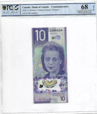 2018 CANADA $10 "Commemorative" PCGS68 OPQ Vertical format/Polymer@First Prefix  - Image 1 of 2