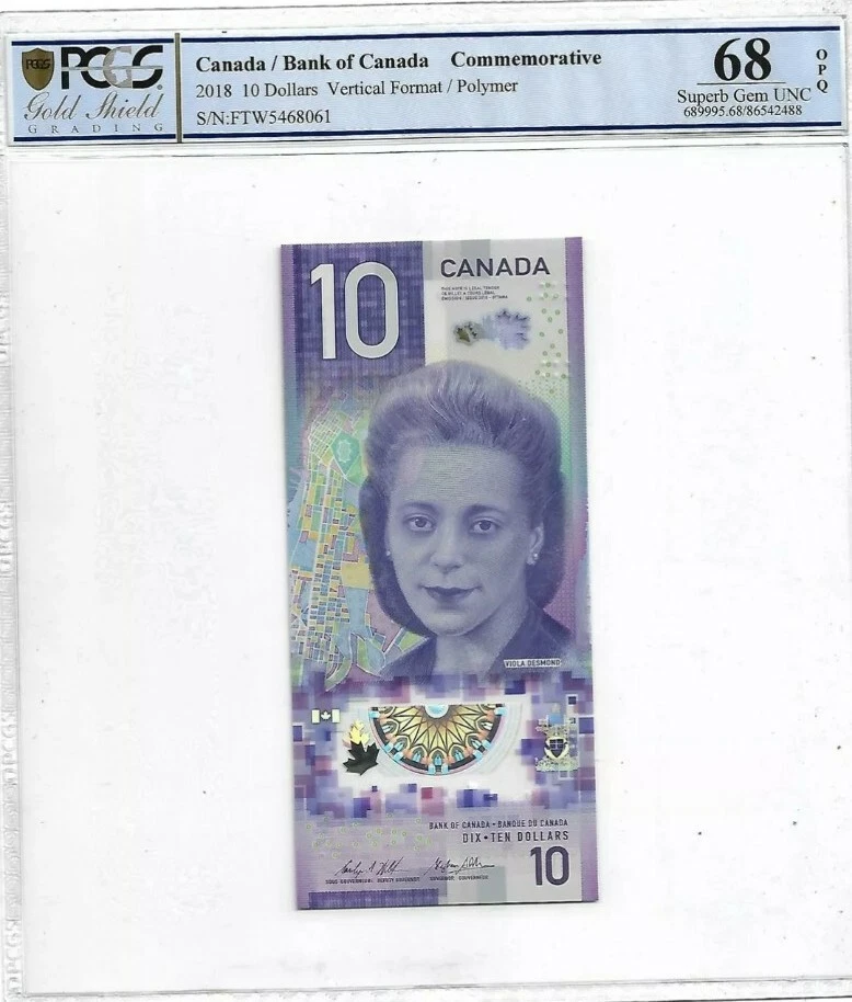 2018 CANADA $10 "Commemorative" PCGS68 OPQ Vertical format/Polymer@First Prefix  - Image 1 of 2