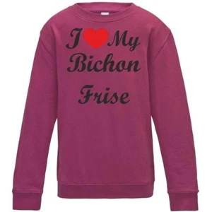 I Love My Bichon Frise Dog Kids Childrens Sweatshirt Jumper Birthday Gift - Picture 1 of 2