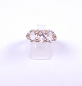 Anillo oro amarillo 9 quilates talla N morganita pálida tres piedras - Imagen 1 de 7