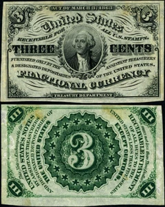 FR. 1226 3 c. 3rd Issue Fractional Note Light Background Choice CU - Picture 1 of 3