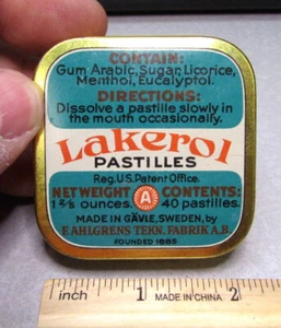 Vintage Lakerol Pastilles empty 1 2/5th oz tin, great colors, nice decor tin - Picture 1 of 3
