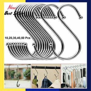10Pcs S Hooks Stainless Steel Kitchen Meat Pan Utensil Clothes Hanger Hanging UK - Picture 1 of 13
