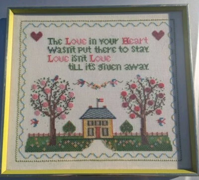Vintage CottageCore Embroidery WALL ART Framed Love New Home/Valentines COMPLETE - Image 1 of 4