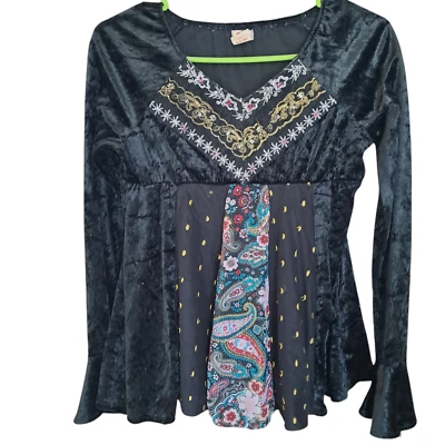 Vintage Velvet Y2K Embellished Babydoll Top Faded Glory Girls Sz 14-16 - Image 1 of 4