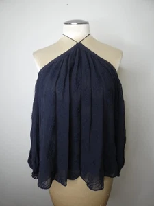 Rebecca Taylor Damen 12 dunkelblau Seide Schulterfrei Neckholder Tie Neckholder Bluse Top - Bild 1 von 14