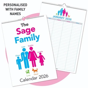 Organizador Calendario Familiar Personalizado A4 2026 - 4 Personas, Nombres Propios - Imagen 1 de 5