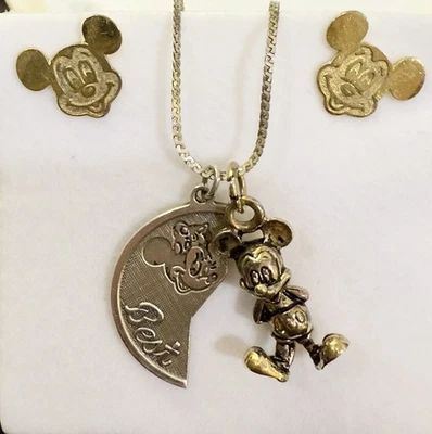 Vintage Disney Sterling Silver Mickey Minnie Mouse Pendant Necklace Earring Lot - Image 1 of 4