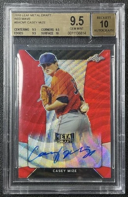 CASEY MIZE BGS 9.5 2018 LEAF METAL DRAFT #BA-CM1 RED WAVE AUTO /2 TIGERS - Image 1 of 2