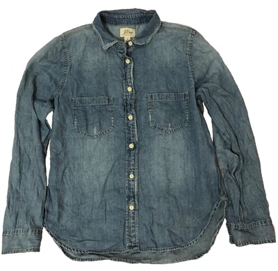 JCrew Mens Denim Shirt Blue Long Sleeves Full Linen Size 8 Small - Image 1 of 4