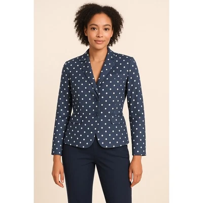 Blazer Gap Lunares Azul Blanco Ajustado Carrera Informal Chaqueta Preppy Chic 48-0040 Foto 1 de 4