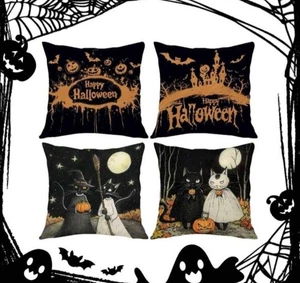 Set Of 4 Adorable Cats Halloween 18X18"  Throw Pillow Covers - Picture 1 of 4
