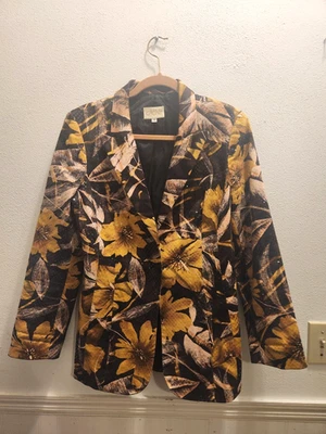 Chaqueta Blazer Cache Mujer Talla 10 Marrón Amarillo Floral Lentejuelas Manga Larga #49 Foto 1 de 4