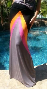 Maya Antonia-PLUS SIZE- Black-Grey-Pink-Orange Chevron Color-Block Maxi Skirt  - Picture 1 of 9