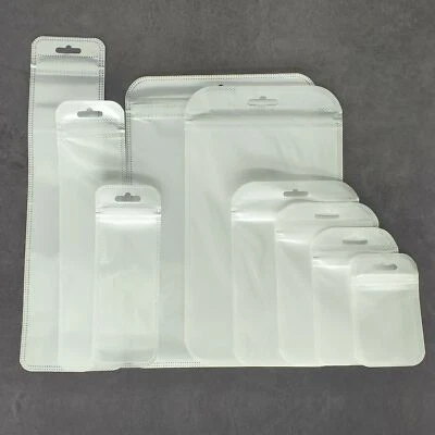 200 Clear and White Reclosable Plastic Poly Bags Zip Seal Hang Hole 2.36 MIL - Image 1 of 4