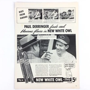 1940s White Owl Cigar VINTAGE PRINT AD Paul Derringer Reds MLB Pitcher Havana - Imagen 1 de 2