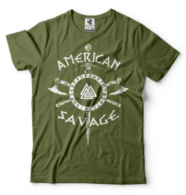 American Savage Viking Camiseta Los Vikingos Camisa Odín Thor Valhalla Camiseta Vikinga Foto 1 de 4