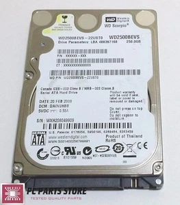 Western Digital 250GB 2.5 WD2500BEVS-22UST0 2061-701499-600 AD FOR PARTS/REPAIR - Picture 1 of 5