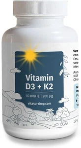 Vitamin D3 10000 I.E. mit 200μg Vitamin K2-180 veggy Tabs - Depot: für 10 Tage - Bild 1 von 4