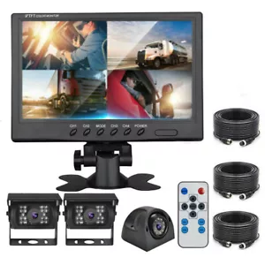 9" Quad Split Monitor Screen + 3 Rear View Backup Camera System For Bus Truck RV - Picture 1 of 11