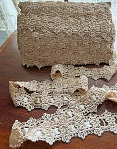 2 Yds Vintage Lace Insertion Ribbon Sewing Trim Ecru 1990's On Orig Bolt - Picture 1 of 4
