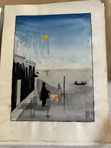 4 Antique Vintage 1930's Era Portfolio Japanese Art Watercolor Paintings Japan - Picture 1 of 10