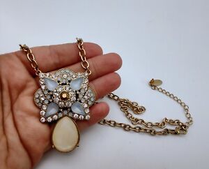 Jules B. Statement Necklace Opalescent Blue Rhinestones Gold Tone Long