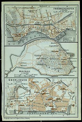 FRIEDRICHSHAFEN, MAINAU, ÜBERLINGEN, Alte Farbige Stadtpläne, Datiert 1913 • 15.76€