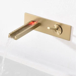 LED Brushed Gold Bathroom Basin Sink Mixer Faucet 1 Lever Wall Mount Tap W/ Box - Picture 1 of 9